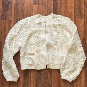 aerie Cream Textured Popcorn Knit Cardigan